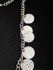 Boho Coastal Hammered Silver Tone Disc Round Charm Chain Necklace 21 in