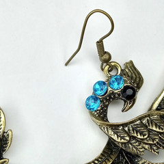 Boho Antique-Bronze Peacock Dangle Statement Earrings Turquoise Rhinestone Drops
