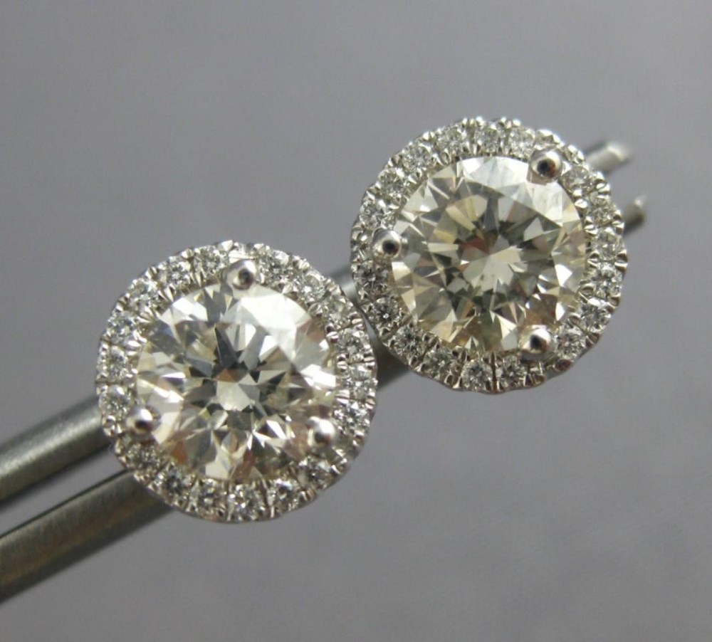 ESTATE .99CT DIAMOND 14KT WHITE GOLD ROUND CLASSIC SOLITAIRE HALO STUD EARRINGS