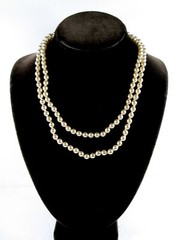 Necklace GLASS FAUX PEARL BEADS Imitation 2 Double Strand Vintage Beaded Knotted