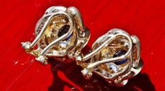 14k yellow gold earrings 3.70ct natural treated sapphire, natural diamond 8.1g