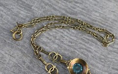 Antique Edwardian 14K Gold Round Vivid Blue Zircons with Seed Pearls Necklace