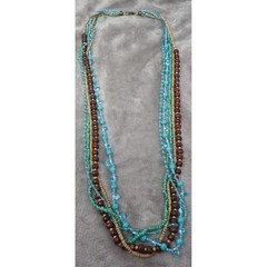 Vintage Boho Chic Wood /Plastic Beads Multi Strand Necklace Funky Multicolor 33″