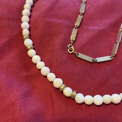 Agate/Quartz? Brass Vintage Necklace 33in