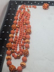 Estate Vintage Japan Orange Sugar Bead Necklace Clip Earrings Demi Parure Set