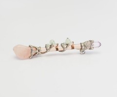 One of a kind fanasty silver tone metal gemstones glass unique handmade pendant