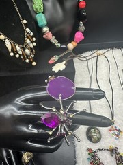 Lots of Vintage Art Glass, Resin, Silver Tone, And Wood Carved Jewelry21pc