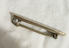 VICTORIAN BAR PIN GOLD TONE , STERLING BACK BLACK ENAMEL ETCHED TOP ON GOLD 1″