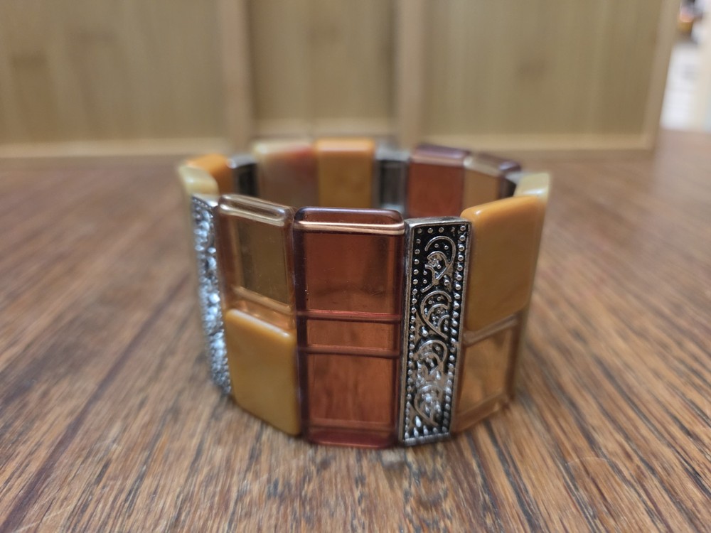 Vintage Chunky Bracelet Multi Plastic Square Beads With Metal Deco Separaters