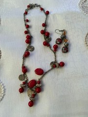 Vintage Red Bead Necklace w/ Spiral Discs – 17” + 2” Extender – Boho Statement 4