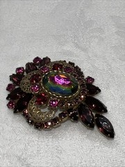 VTG Juliana D&E Heliotrope Watermelon Demi Parure Brooch Clip Earrings