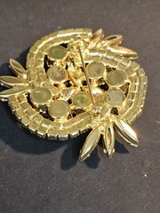 Vintage Rhinestone Brooch Prong Set Gray Black Clear Gold tone Stunning Sparkle