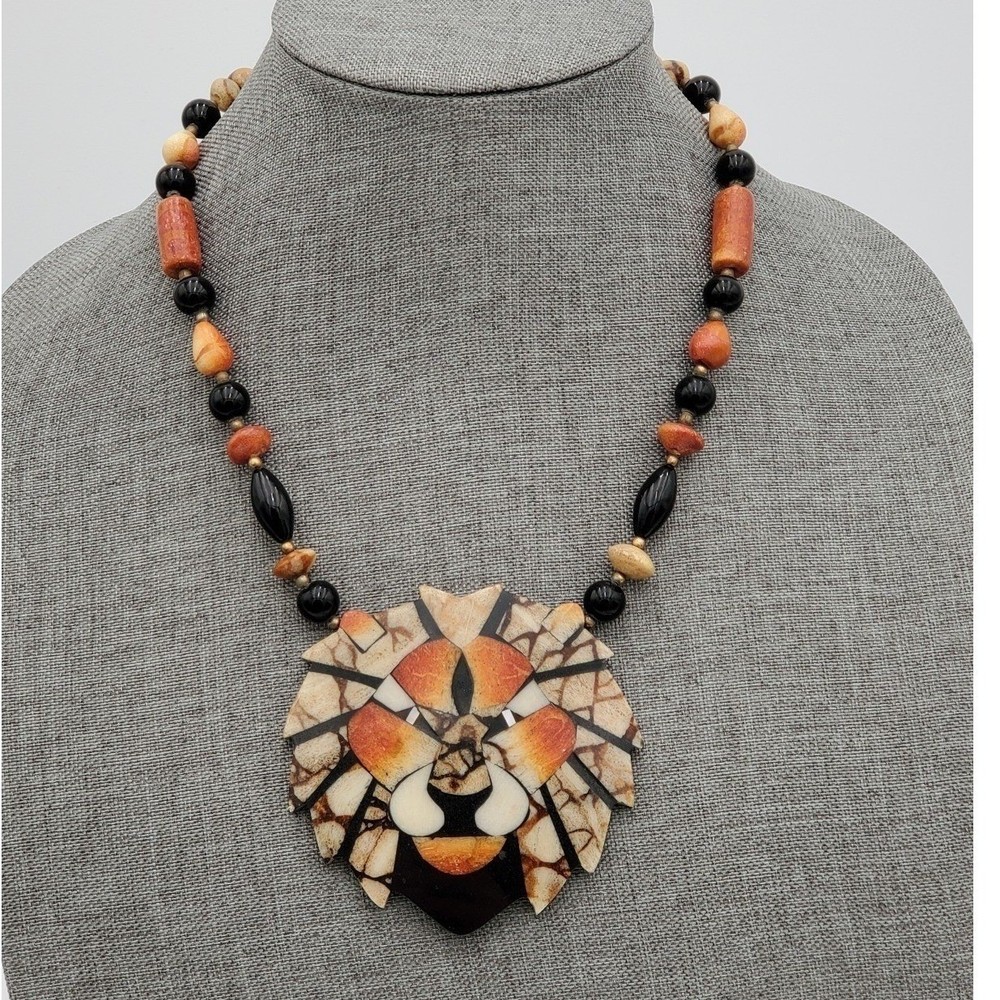 Vintage Lee Sands Lion Head Mosiac Inlay Pendant Necklace – Jewelry