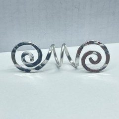 Scarf Slide Silver Tone Hammered Aluminum Double Open Spirals with Center Coil