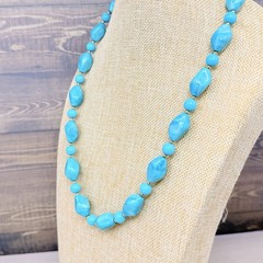 Vintage Trifari Lucite Marbled Turquoise Color Blue Bead 25 Inch Necklace