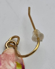 Pink Purple Enamel Butterfly Dangle Earrings Gold Tone French Hook 21mm Vintage