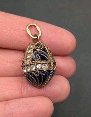 Sterling Silver Gold Vermeil Enamel Rhinestone Russian Mini Egg Charm Pendant
