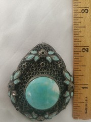 Vintage Pendant Filigree Silver Ornate Teardrop European Jewelry no Ring J2