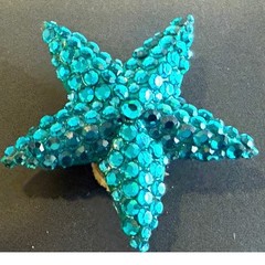 Vintage Richard Kerr Aqua Blue Starfish Clip Earrings Rhinestone 80s Statement