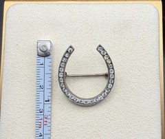 Antique Edwardian Rhinestone Horseshoe Brooch Pin Good Luck Equestrian