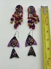 1980s-1990s Vintage Earrings Lot of 12 Pair Fashion Costume Jewelry Wood Beaded