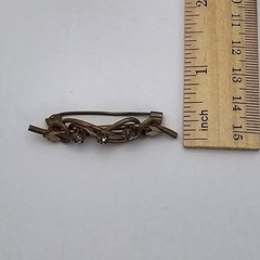 Vintage Clear Rhinestone Bar Brooch Gold Tone C Clasp Open Back Art Deco Style