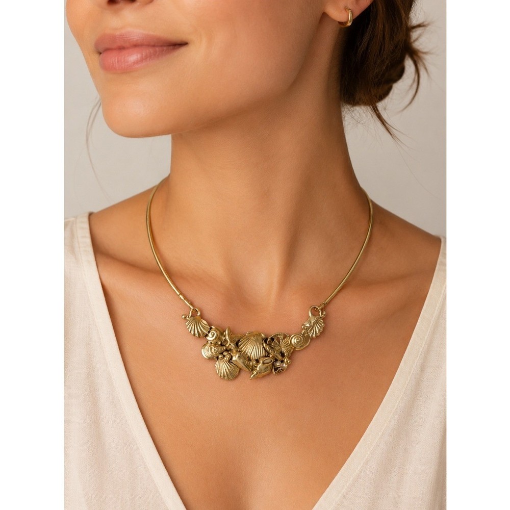 Richard Kaish Seashell Collar Necklace Vintage Brutalist Ocean Statement Signed