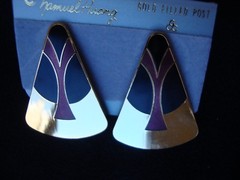VINTAGE SAMUEL HUANG CLOISONNE EARRINGS BLACK & RED ENAMEL GOLD FILLED POST