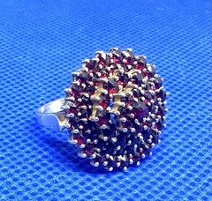 X11 Antique 3 Level 60 x Red Garnet, 900 Silver Ring size 5.0 BOHO 1890-1920
