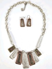 PREMIER DESIGNS Boho Tribal Copper Silver Tone Necklace Pierced Earrings Set VTG