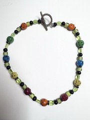 VTG 90s Ladybug Glass Choker Necklace 15” Silver Toggle Clasp Grunge Boho Kid