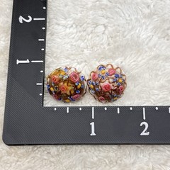 Vintage Lampwork Glass Earrings Multicolor Flower Clip Ons .75″ READ