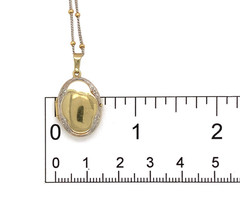 14k White Yellow Gold Locket w/18″ 14k White Gold Chain Yellow Gold Beads #J7354
