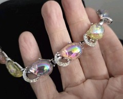Vintage Rhinestone Silver Tone Necklace MCM Estate Pastel AB Cabs