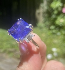 Estate 10.5ct Tanzanite Diamond Baguette Engagement Ring Platinum