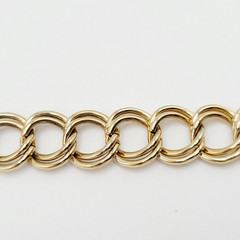Fancy Double Circular Link Fancy Curb Shiny Gold Tone Vintage Chain Bracelet