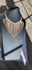 VTG Navette Bibb Necklace Gold Tone Statement AB Glass Graduated Reversible 1950
