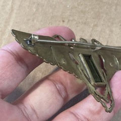 Art Nouveau Deco Egyptian Revival Winged Scarab Brass Green Stones Brooch Pin