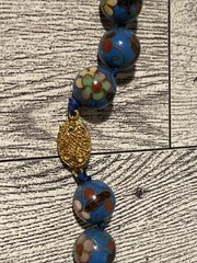 Vintage Cloisonne Bead Necklace Chinese Export Blue Pink Red Flower Beaded 25”