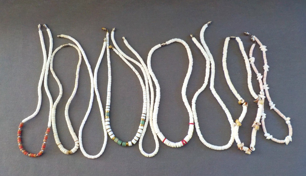 Vintage Shell Disc Necklace Bead Jewelry Mixed Lot 9 Used Wearable Barrel Red