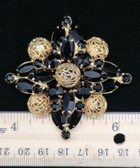 Vtg Verified Juliana Jet Black Rhinestone Filigree Ball Brooch Pin
