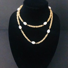 Italian 18K Gold Plated Rope Link Necklace Faux Pearl Accents 32in