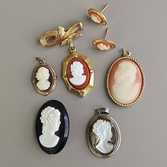 Vintage Cameo Lot of 9 Pendant Stick Pin Brooch Glass Resin MOP