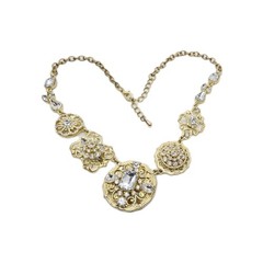 Flower Crystal Rhinestone Necklace Gold tone Couture Wedding Prom Pageant 21 in