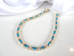 Vintage Gold on Sterling Silver 925 Teal Blue Gemstone Tennis Bracelet 8″