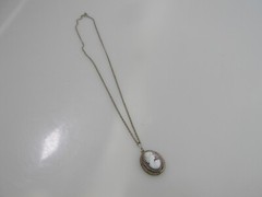 Edwardian Carved Shell Cameo B.S. 800 Wire Wrapped Pendant Necklace Scroll Chain