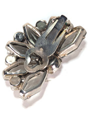 1950s Juliana D&E Book Piece Brooch Earrings Set Smoky Gray Coffin Navette 3″