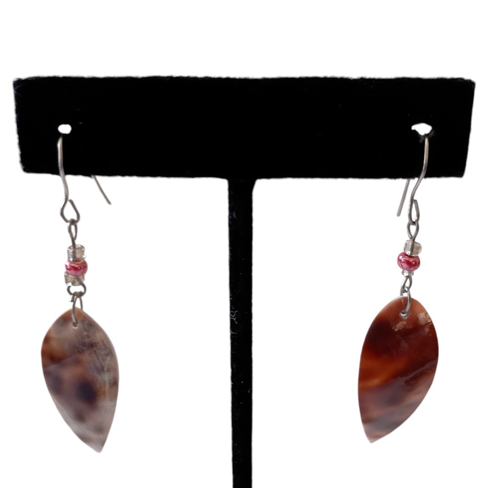 Dainty Tiger Cowrie Shell Earrings Brown Tan Beach Coastal Bohemian Drop Dangle