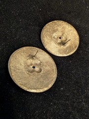 Vintage Goldtone ntricate Detailed Pierced Medallion Earrings, Blue Stone