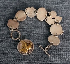 VTG Mars & Valentine Sterling Silver Mixed Metal Button Charm Toggle Bracelet